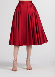 TEA LENGTH PLEATED SOFT TAFFETA MIDI SKIRT RED