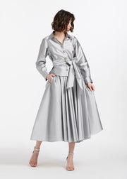 CHUNKY CRYSTAL FLOWER BUTTON BLOUSE SILVER