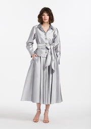 CHUNKY CRYSTAL FLOWER BUTTON BLOUSE SILVER