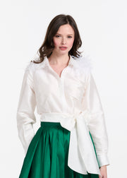 FEATHER SHOULDER BLOUSE BLACK