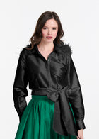 FEATHER SHOULDER BLOUSE BLACK