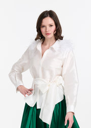 FEATHER SHOULDER BLOUSE BLACK