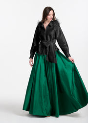 FEATHER SHOULDER BLOUSE BLACK