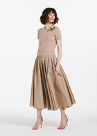 Cashmere Sweater With Applique Pailette Flowers - Gold