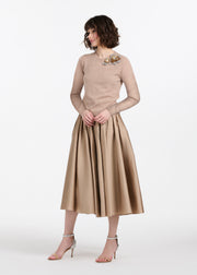 Long Sleeve Cashmere Sweater With Applique Pailette Flowers