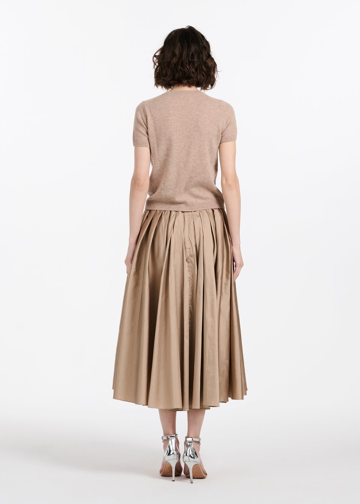 Cashmere Sweater With Applique Pailette Flowers - Gold