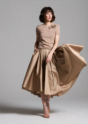 Cashmere Sweater With Applique Pailette Flowers - Gold