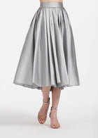 TEA LENGTH PLEATED SOFT TAFFETA MIDI SKIRT SILVER