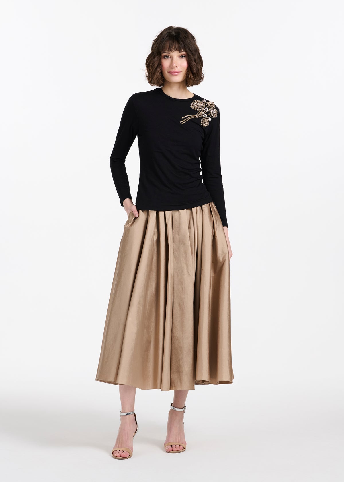 Luxe Jersey Tee With Gold Bouquet