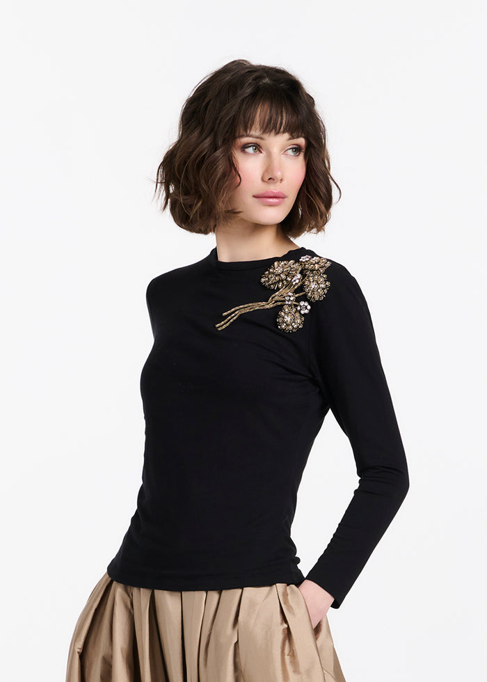Luxe Jersey Tee With Gold Bouquet