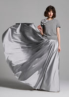 Cashmere Short Sleeve Sweater With Silk Flowers Silver