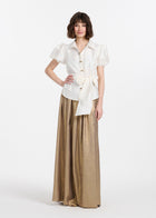 Puff Sleeve Blouse With Bow Buttons Ivory