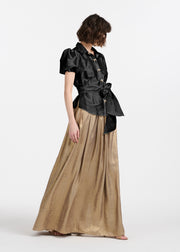 Puff Sleeve Blouse With Bow Buttons Black