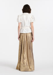 Puff Sleeve Blouse With Bow Buttons Ivory