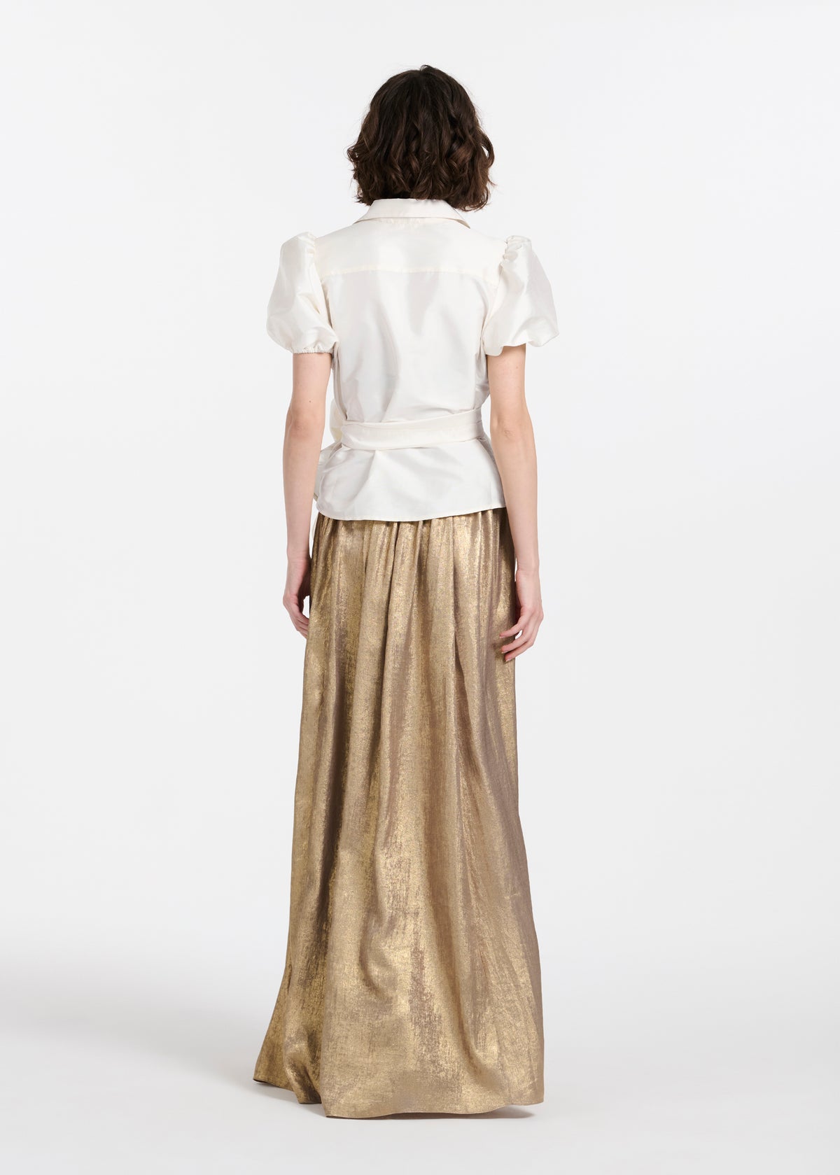 Puff Sleeve Blouse With Bow Buttons Ivory