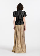 Puff Sleeve Blouse With Bow Buttons Black
