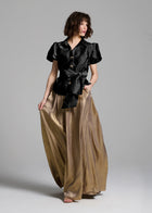 Puff Sleeve Blouse With Bow Buttons Black