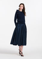 Cashmere Long Sleeve Sweater With Flowers- Navy