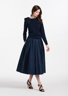 Cashmere Long Sleeve Sweater With Flowers- Navy