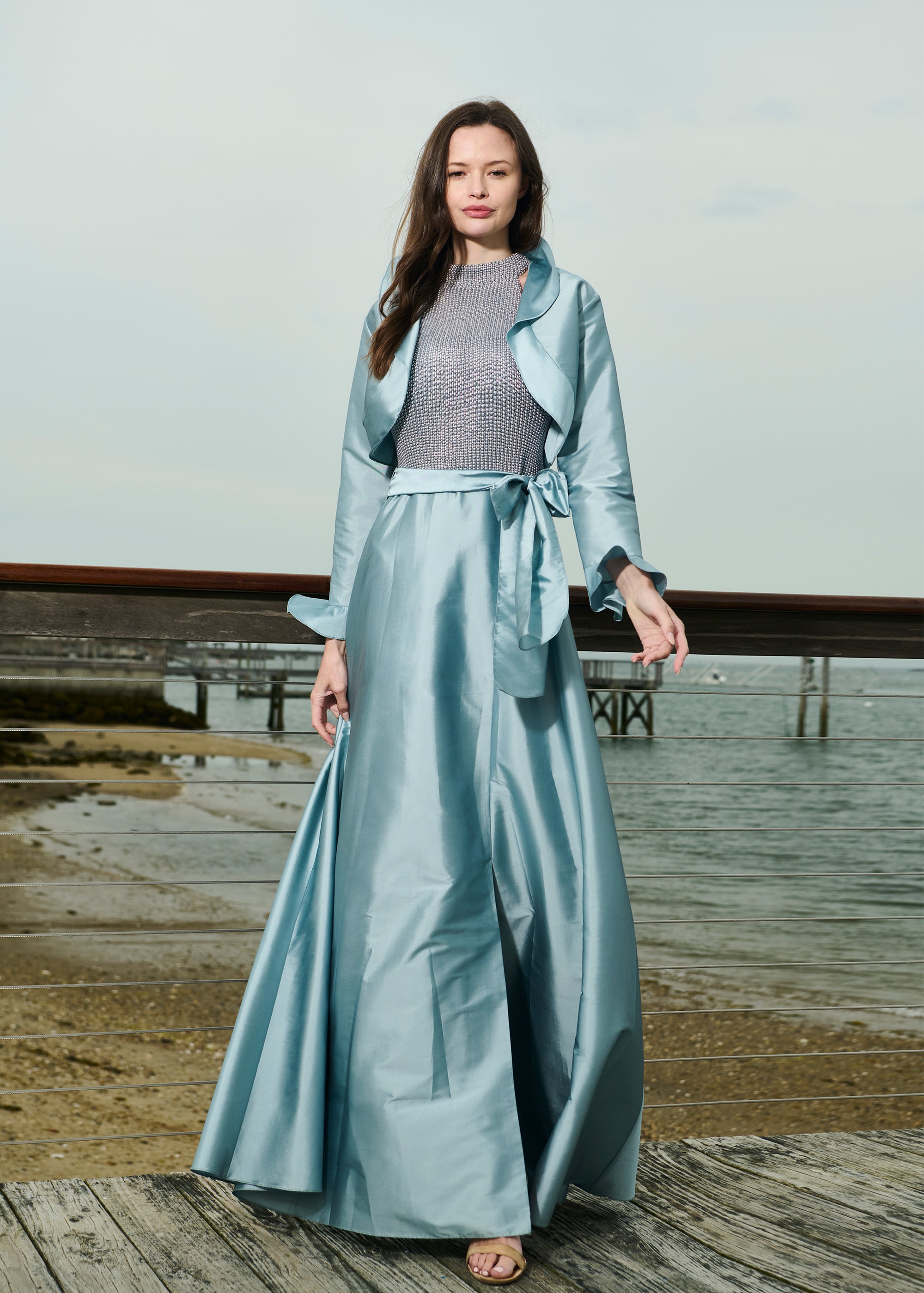 TAFFETA RUFFLE BOLERO LIGHT BLUE