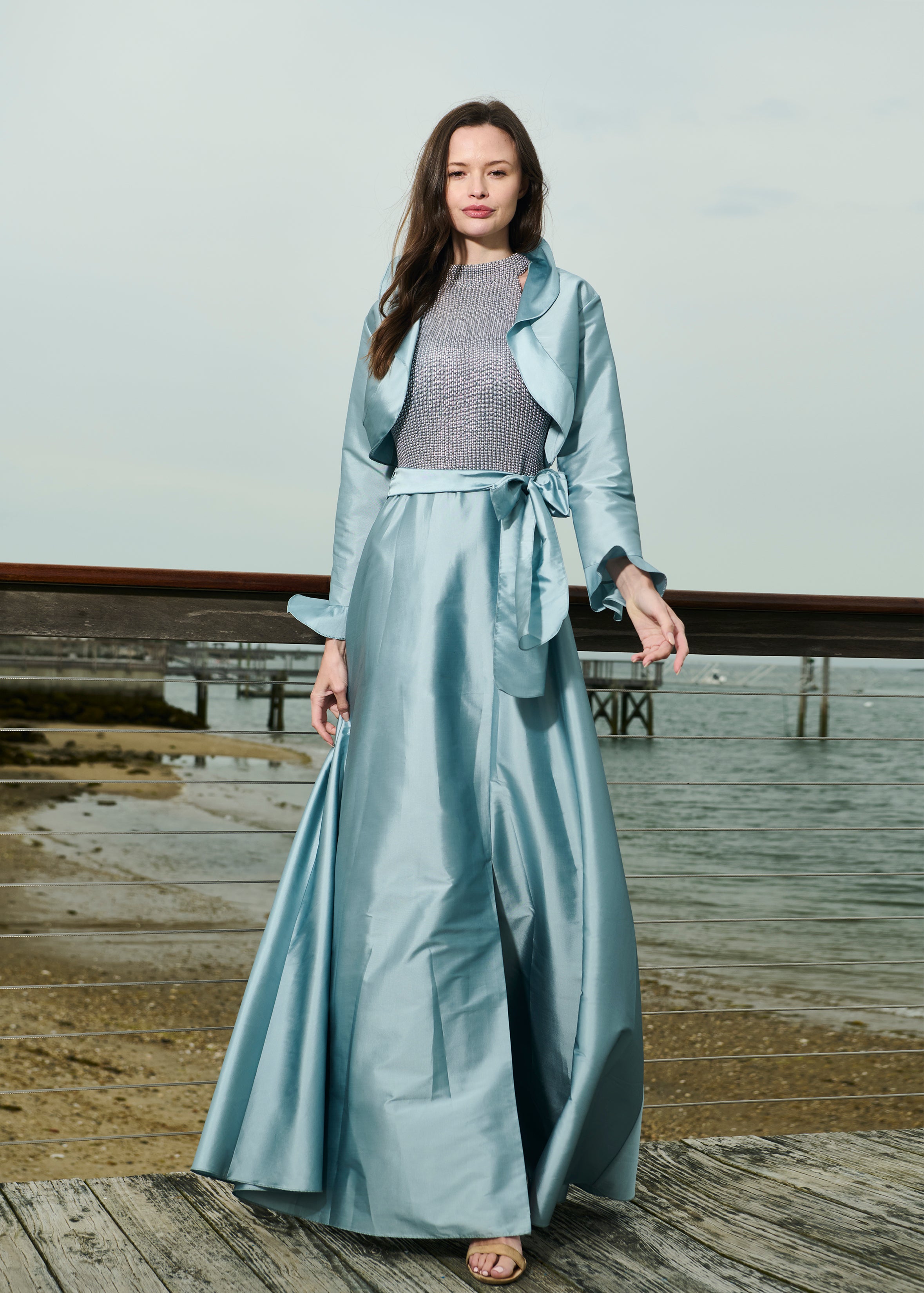TAFFETA RUFFLE BOLERO LIGHT BLUE