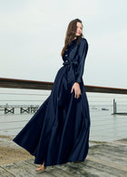 TAFFETA ALINE GOWN WITH CRYSTAL BUTTONS NAVY