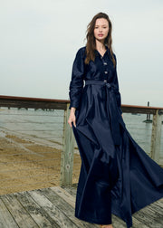 TAFFETA ALINE GOWN WITH CRYSTAL BUTTONS NAVY