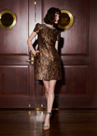 TIGER JACQUARD MINI DRESS WITH CRYSTAL NECKLINE