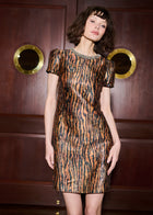 TIGER JACQUARD MINI DRESS WITH CRYSTAL NECKLINE