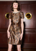 TIGER JACQUARD MINI DRESS WITH CRYSTAL NECKLINE