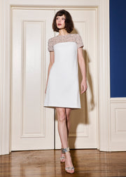 CRYSTAL ILLUSION STRETCH CREPE MINI DRESS IVORY