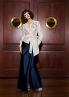 SOFT TAFFETA FAUX WRAP SKIRT NAVY