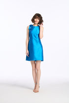 TAFFETA JEWEL NECK MINI DRESS WITH FLOWER APPLIQUE