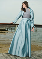 PEARL MOCK NECK TAFFETA GOWN LIGHT BLUE