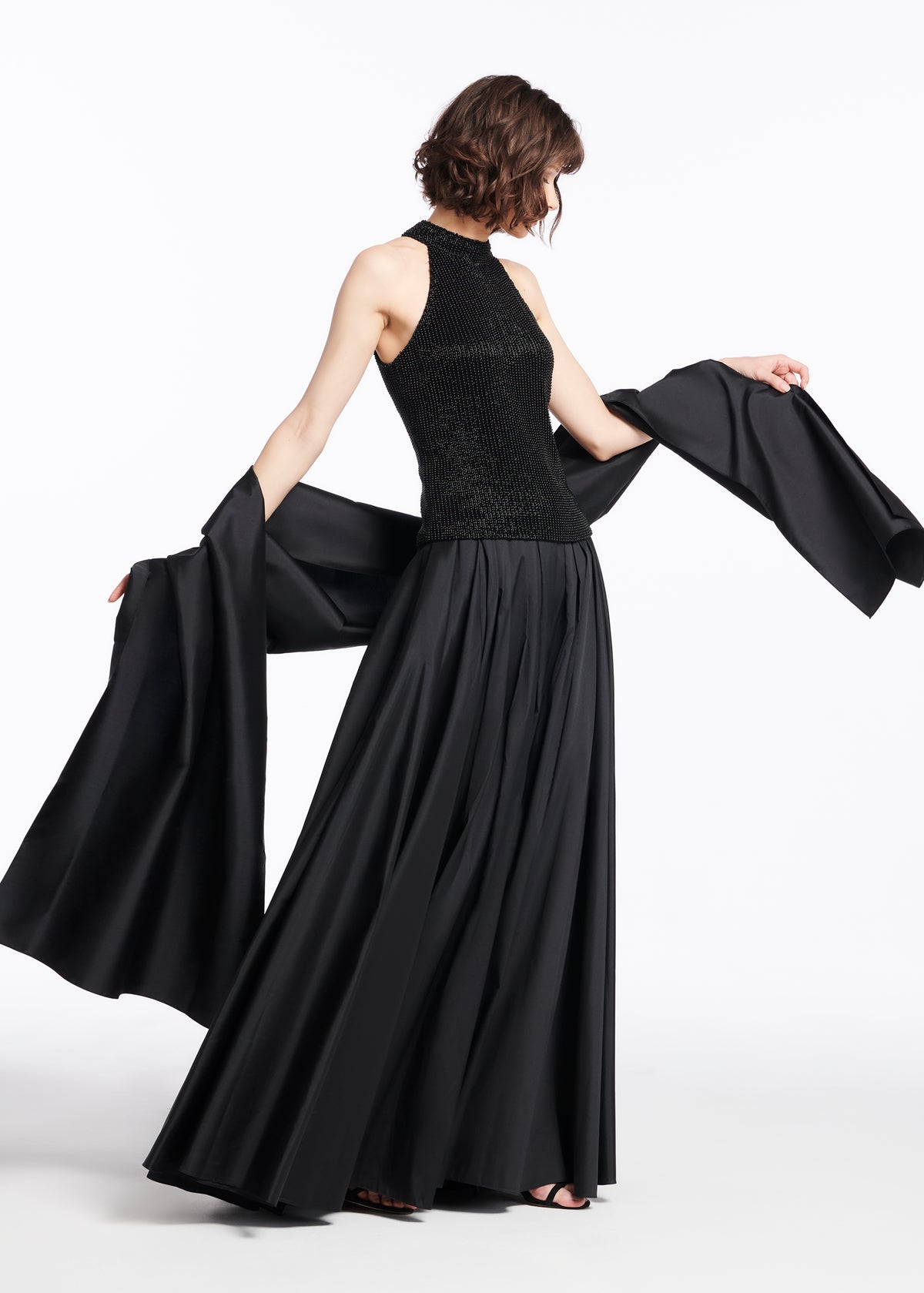 Pearl Encrusted Sleeveless Mock Neck - Black