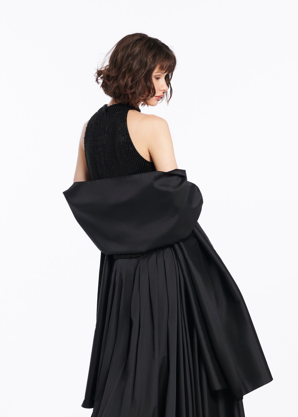 Pearl Encrusted Sleeveless Mock Neck - Black