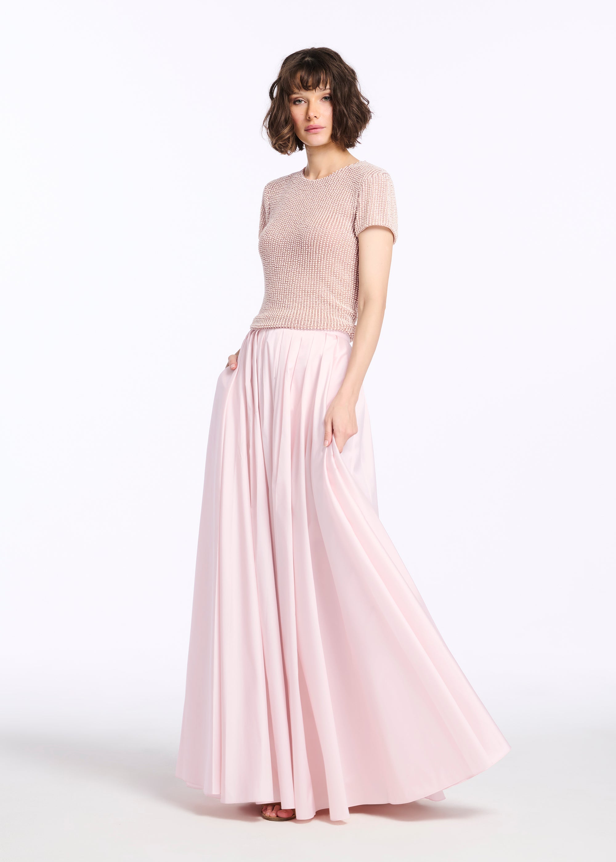 Pleated Soft Taffeta Ballgown Skirt Blush
