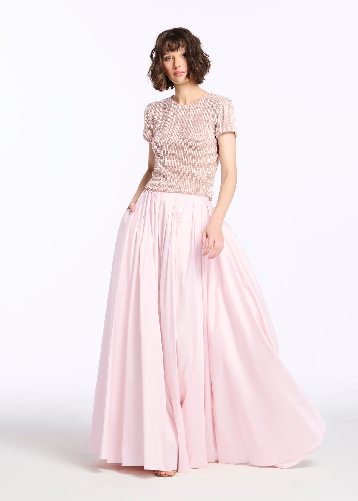 Pleated Soft Taffeta Ballgown Skirt Blush