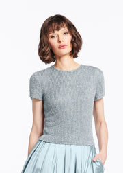 PEARL ENCRUSTED SHORT SLEEVE TEE - LIGHT BLUE