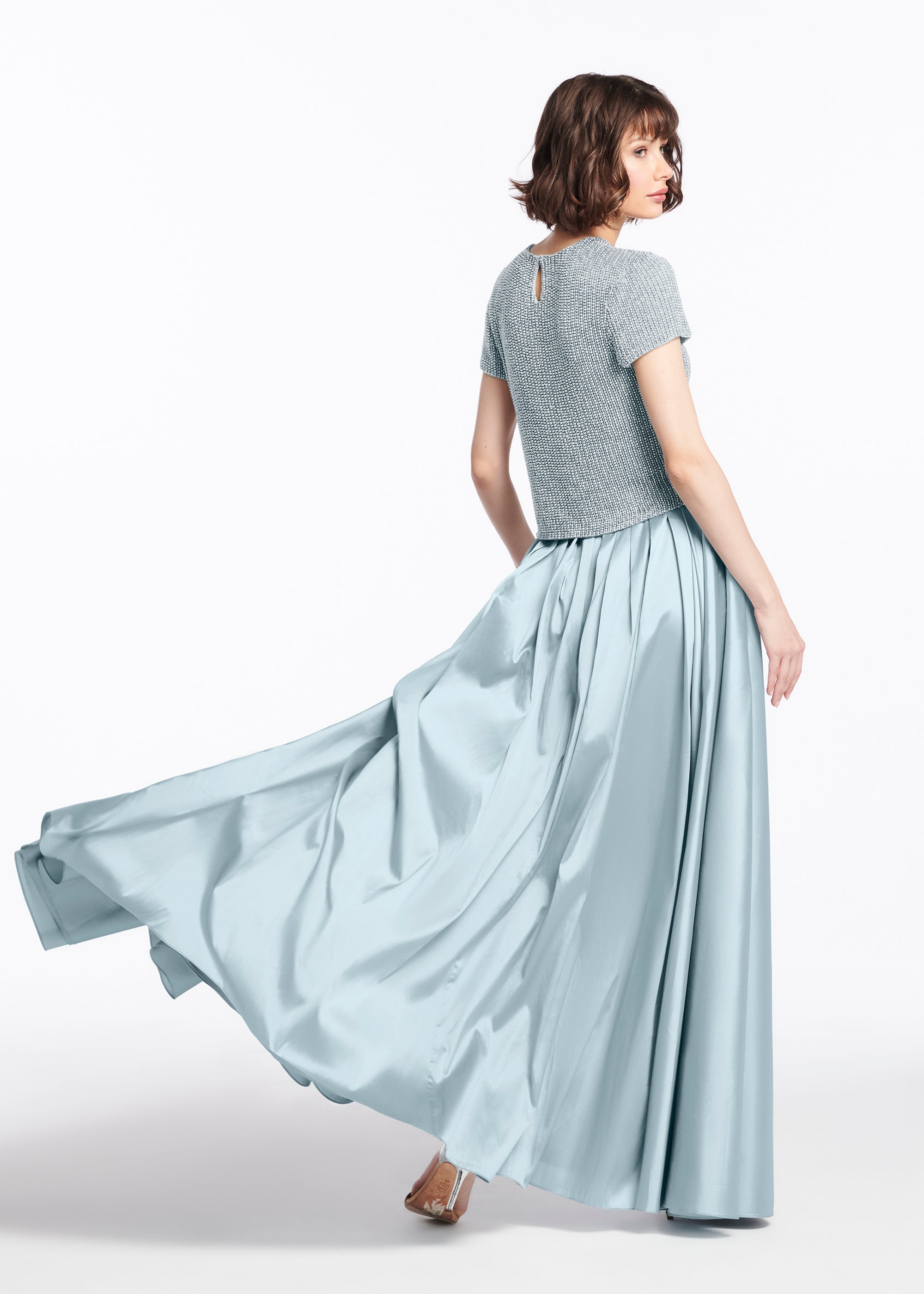 PEARL ENCRUSTED SHORT SLEEVE TEE - LIGHT BLUE