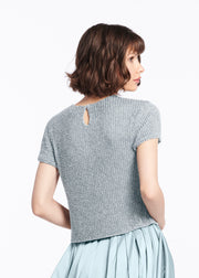 PEARL ENCRUSTED SHORT SLEEVE TEE - LIGHT BLUE
