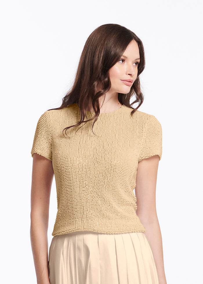 PEARL ENCRUSTED SHORT SLEEVE TEE CHAMPAGNE