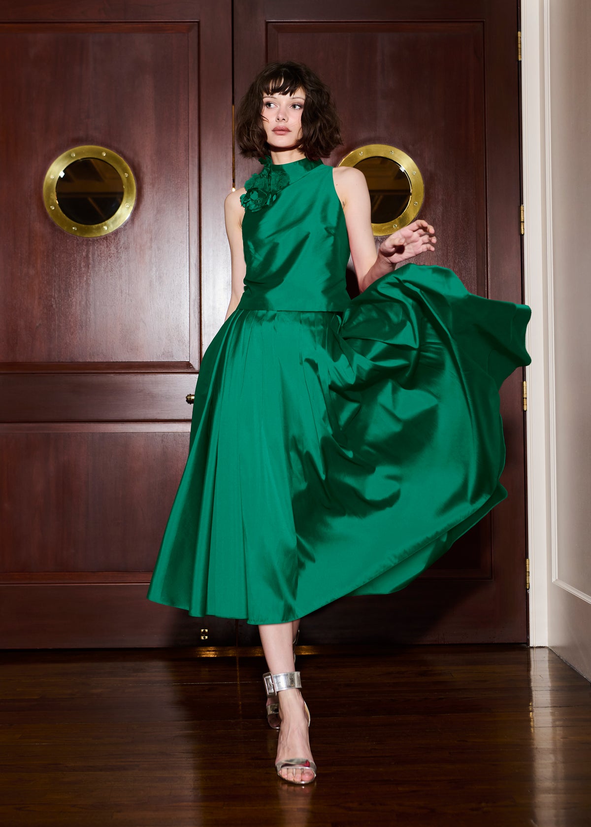 Taffeta 3D Appliquè Floral Shell Emerald