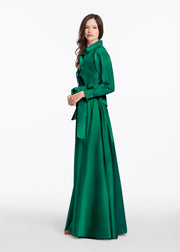 Chunky Crystal Flower Button Blouse Emerald