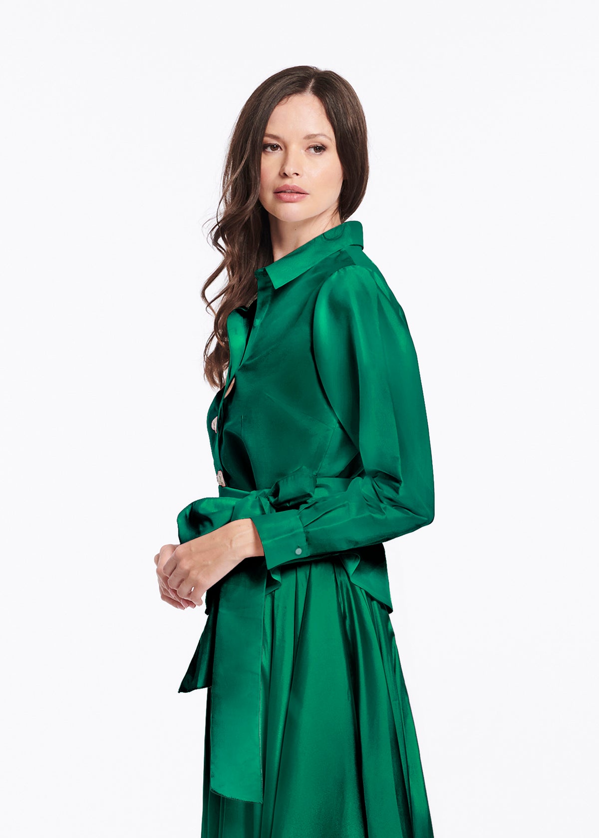 Chunky Crystal Flower Button Blouse Emerald
