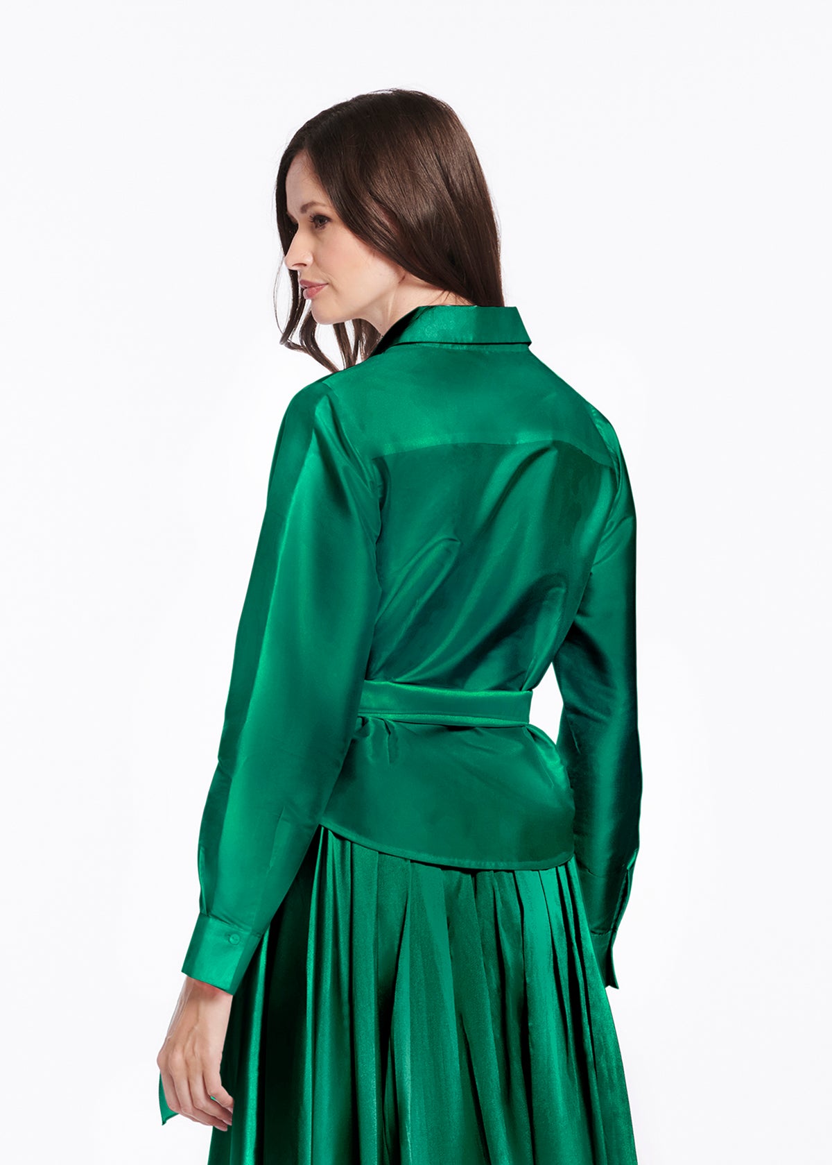 Chunky Crystal Flower Button Blouse Emerald