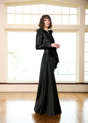FEATHER SHOULDER BLOUSE BLACK