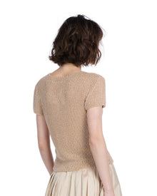 STRETCH PEARL BEADED V-NECK TOP CHAMPAGNE