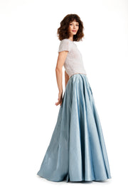 PLEATED SOFT TAFFETA BALLGOWN SKIRT LIGHT BLUE