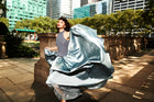 LIGHT BLUE PEARL ENCRUSTED SLEEVELESS MOCK NECK